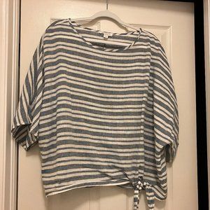 STRIPED BLOUSE,XL, BEACH LUNCH LOUNGE, GREYISH-BLUE AND WHITE STRIPES